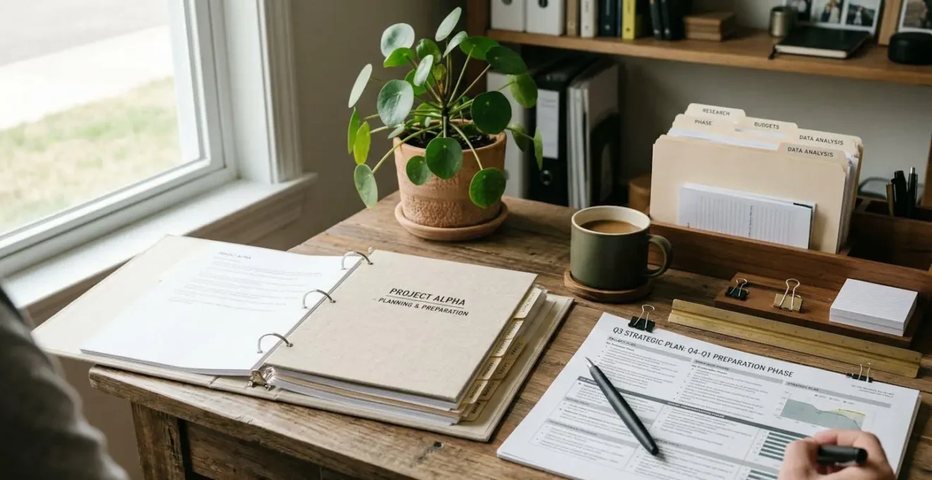 Bureau organisé préparation dossier prêt immobilier freelance