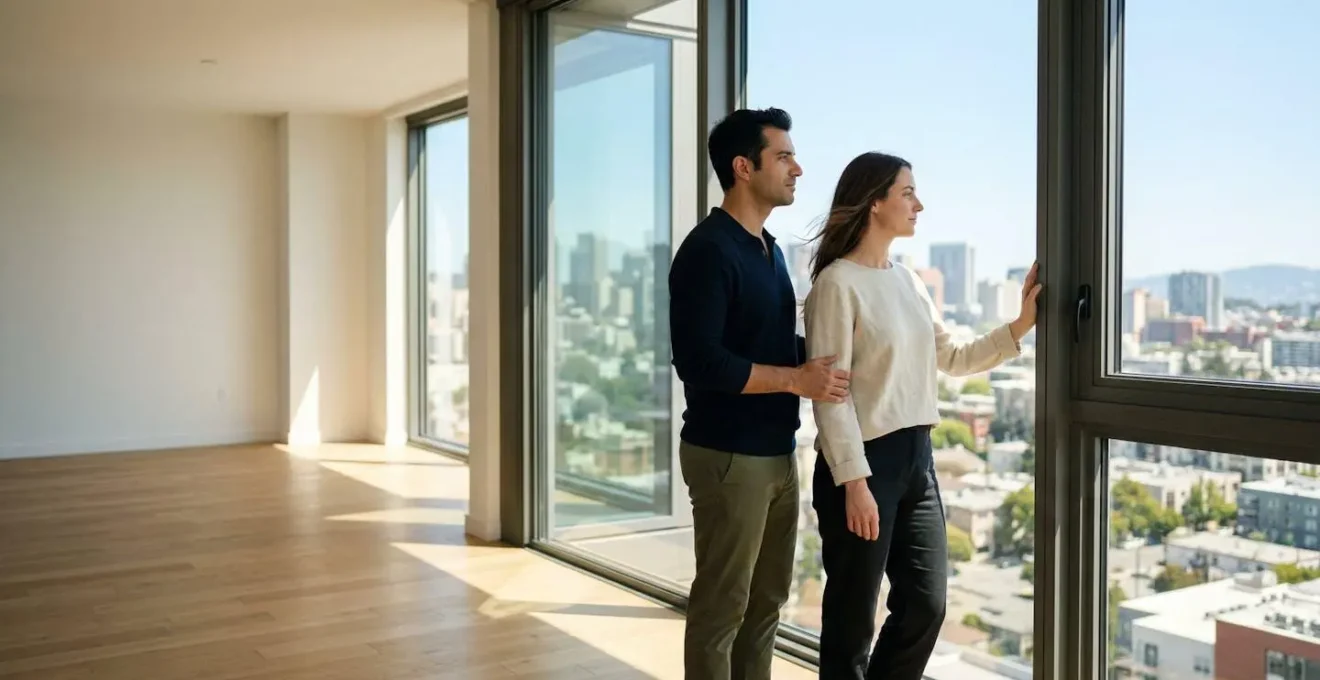 Couple visitant un appartement - projet immobilier freelance sécurisé
